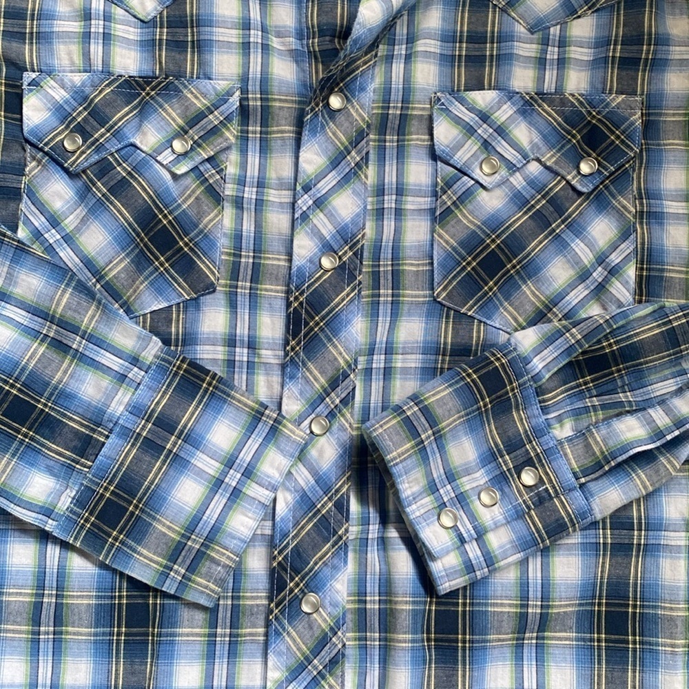 Wrangler Cowboy Retro Western Snap Pearl Sawtooth Pocket Plaid Shirt M